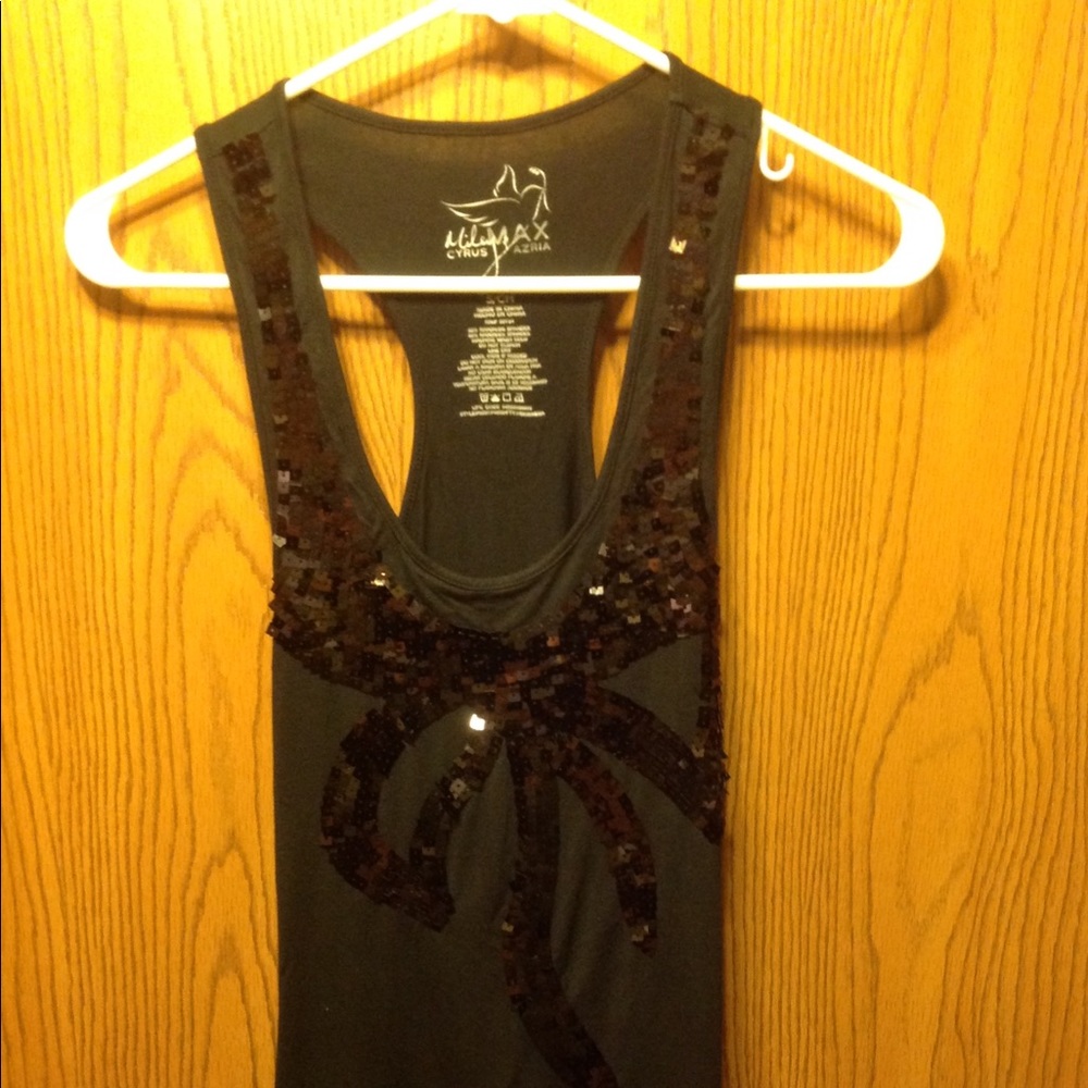 MILEY CYRUS & MAX AZRIA TANK BLACK SEQUINED NWOT